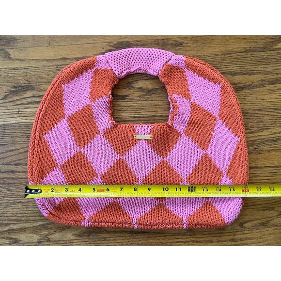 KOPARI Pink Red Harlequin Y2K Knit Handbag Tote Women's Size Small - Picture 5 of 6